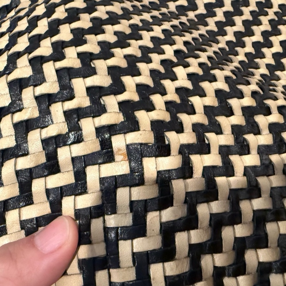 • Clare V • Bateau Woven Leather Tote Black and Cream Zig Zag - Picture 11 of 12